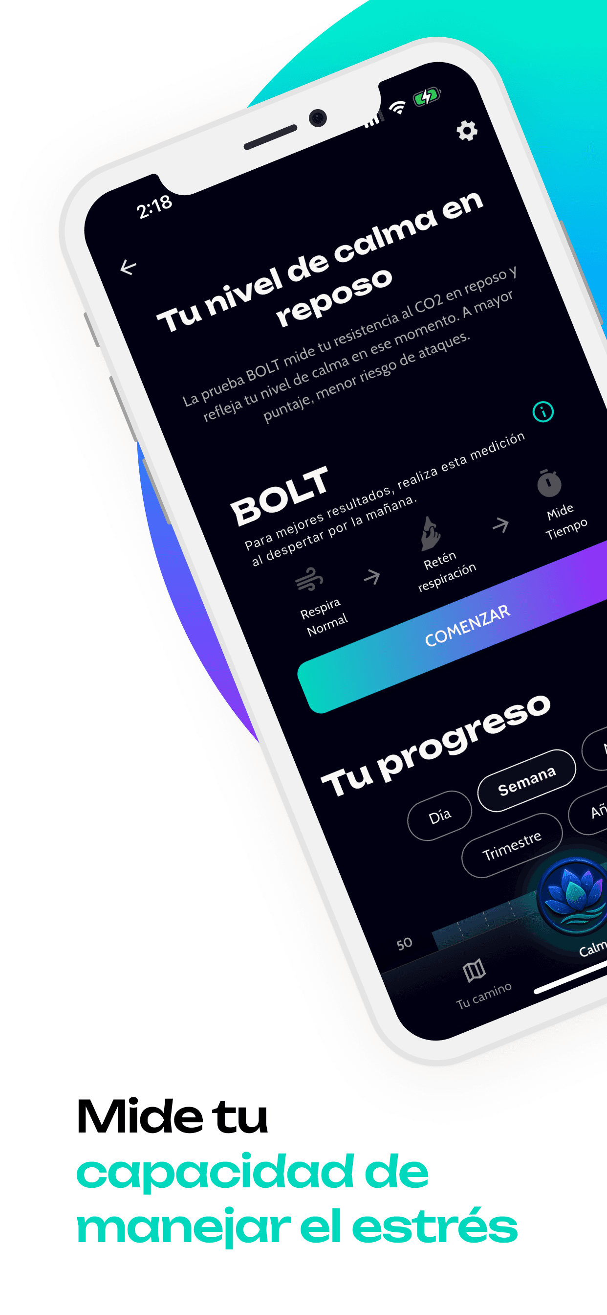 Screenshot de pantalla de medición del BOLT deLoto - App