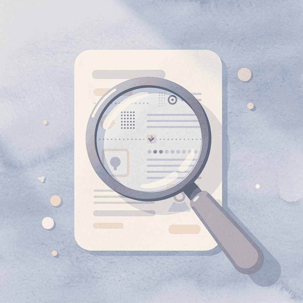  Person examining research papers with a magnifying glass representing manual analysis
