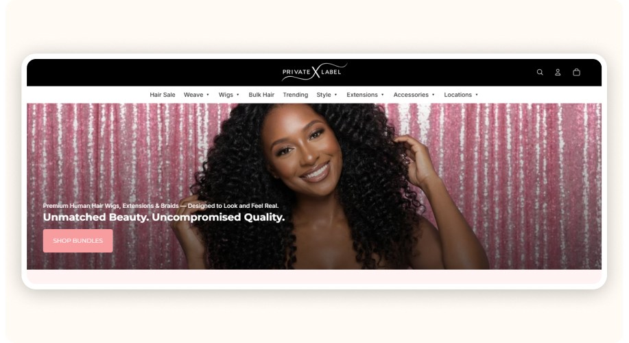 PrivateLabelExtensions.com homepage.