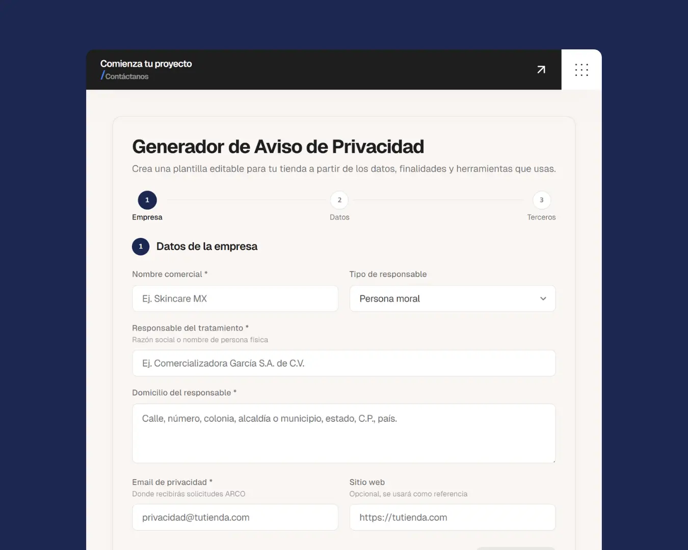Portada de herramienta generador aviso de privacidad para tiendas en línea