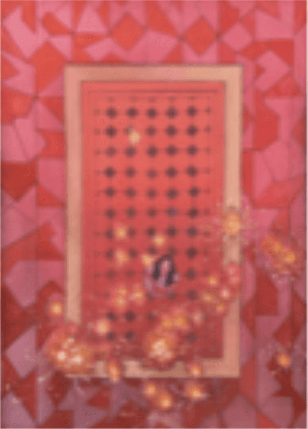 herd of sheep on road painting