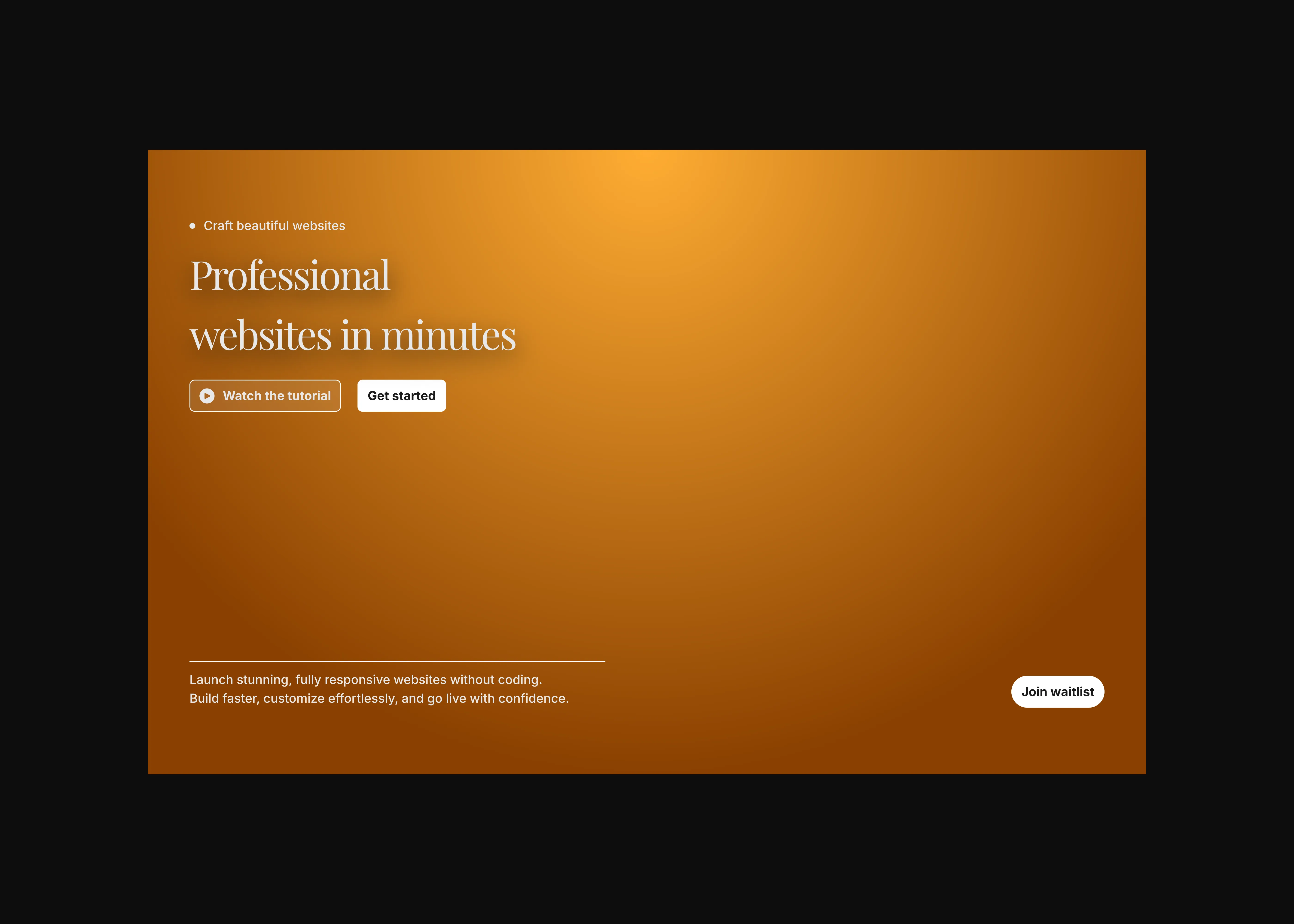 an orange color themed hero section on a dark background. optimized for desktop and tablet devices