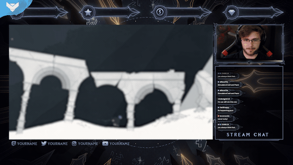 Extra animated Sun and Moon stream screens with celestial gold and lunar blue layouts for gameplay, chat, and intermission scenes.