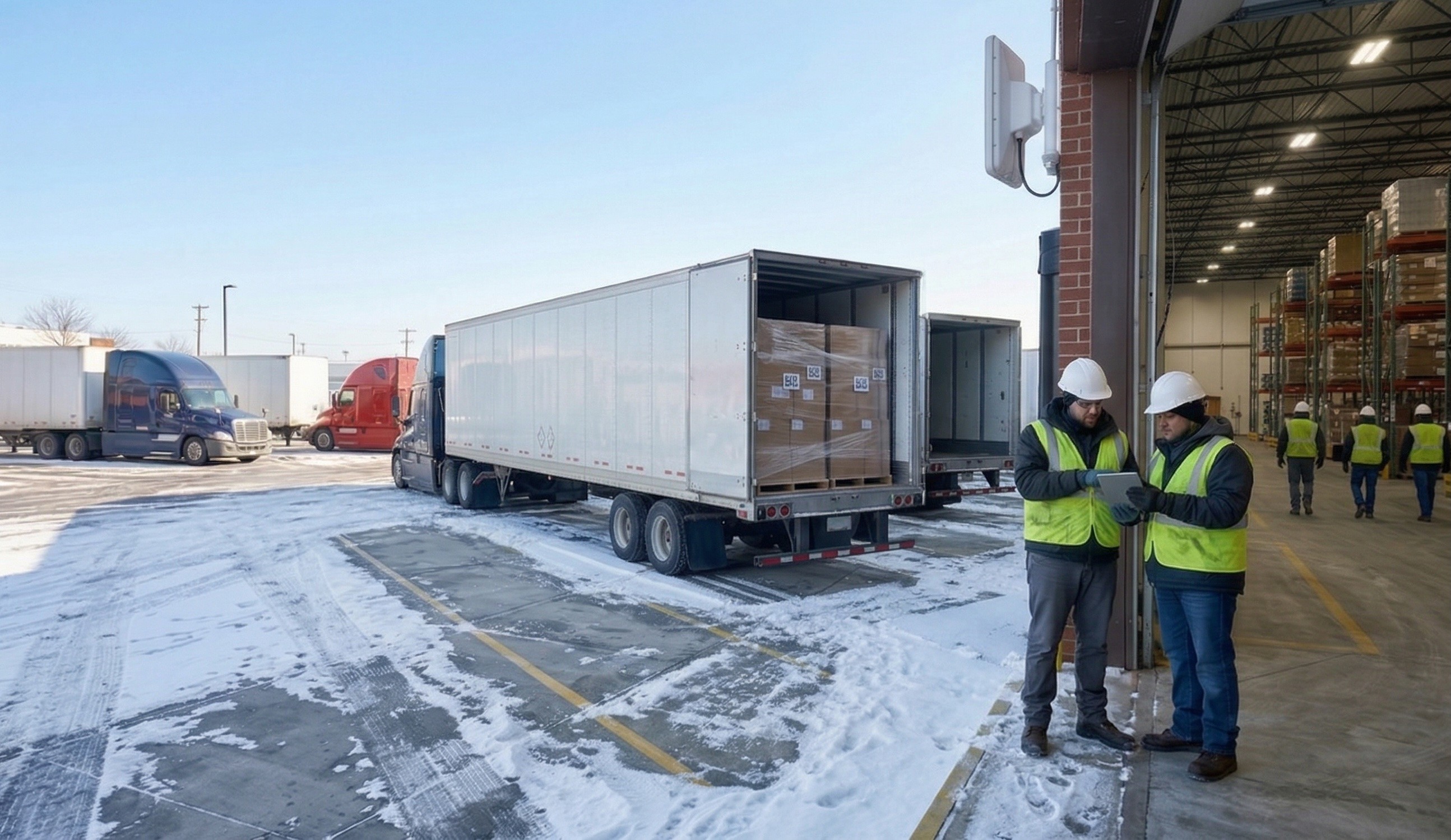 winter scene of a logistics depot