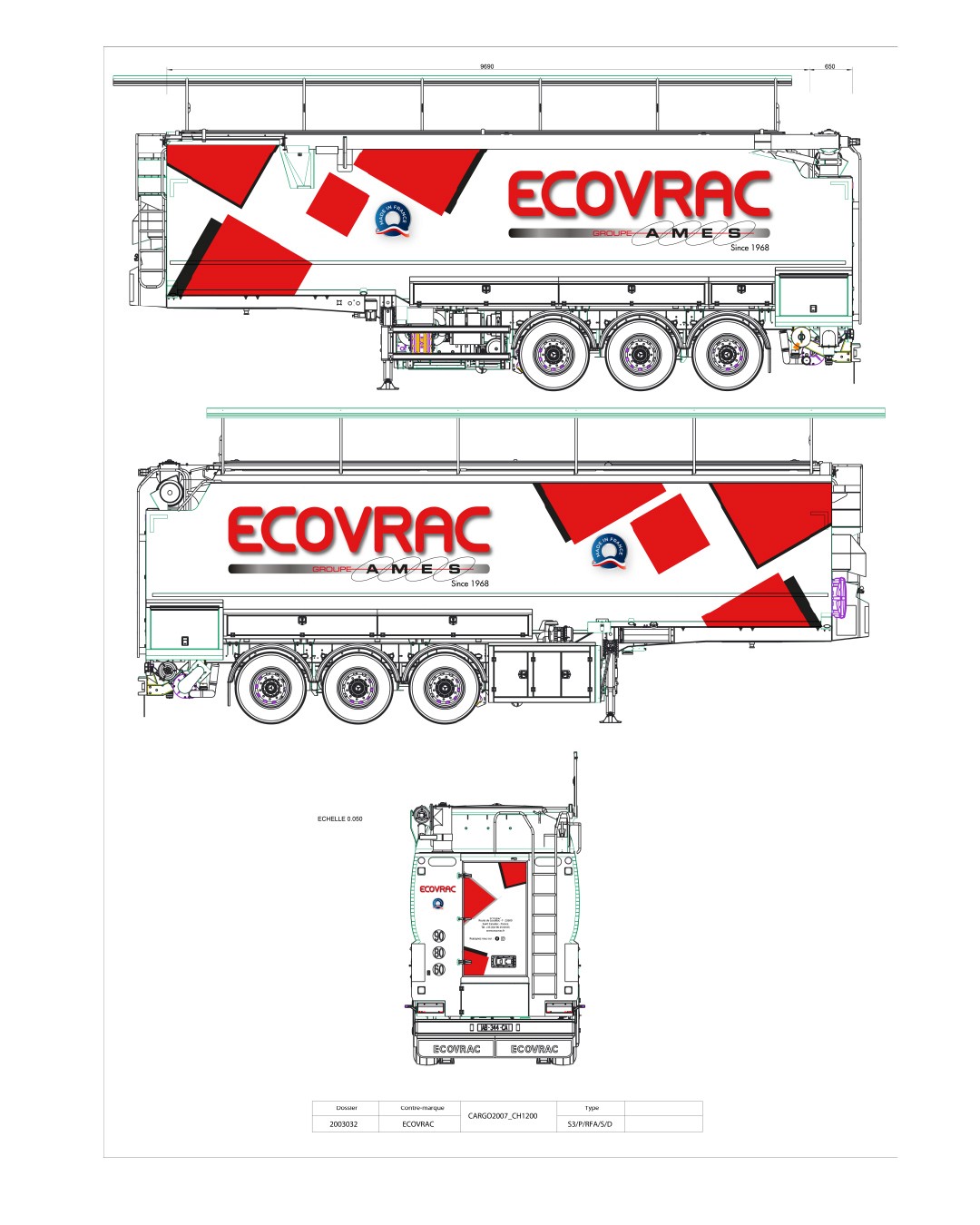 Éléments graphiques dynamiques représentant le vrac alimentaire et l’écologie, intégrés sur le flanc de la citerne
