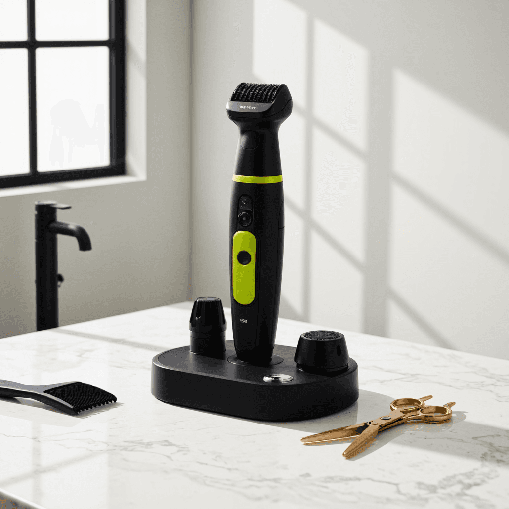 product photography of a grooming device for trimming, edging, and shaving facial and body hair