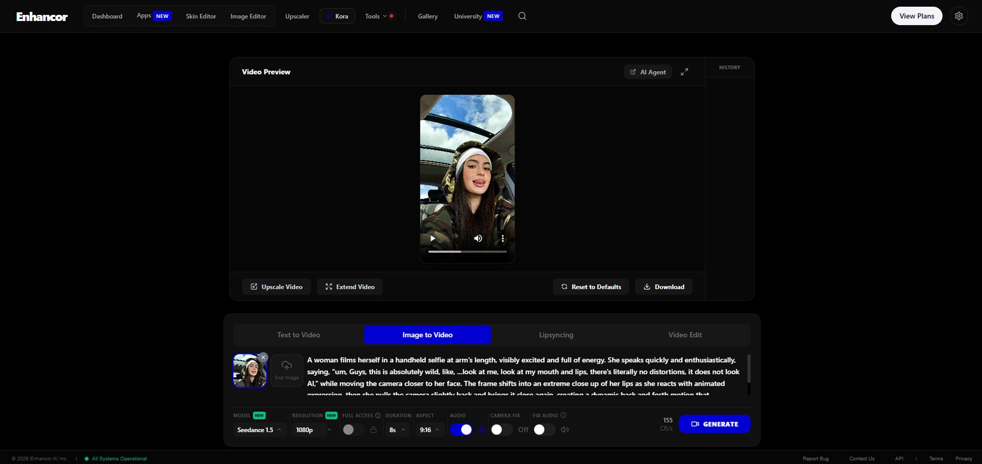 Image caption: Enhancor AI Lipsync can help creators turn a still avatar image and voice audio into a short talking video.