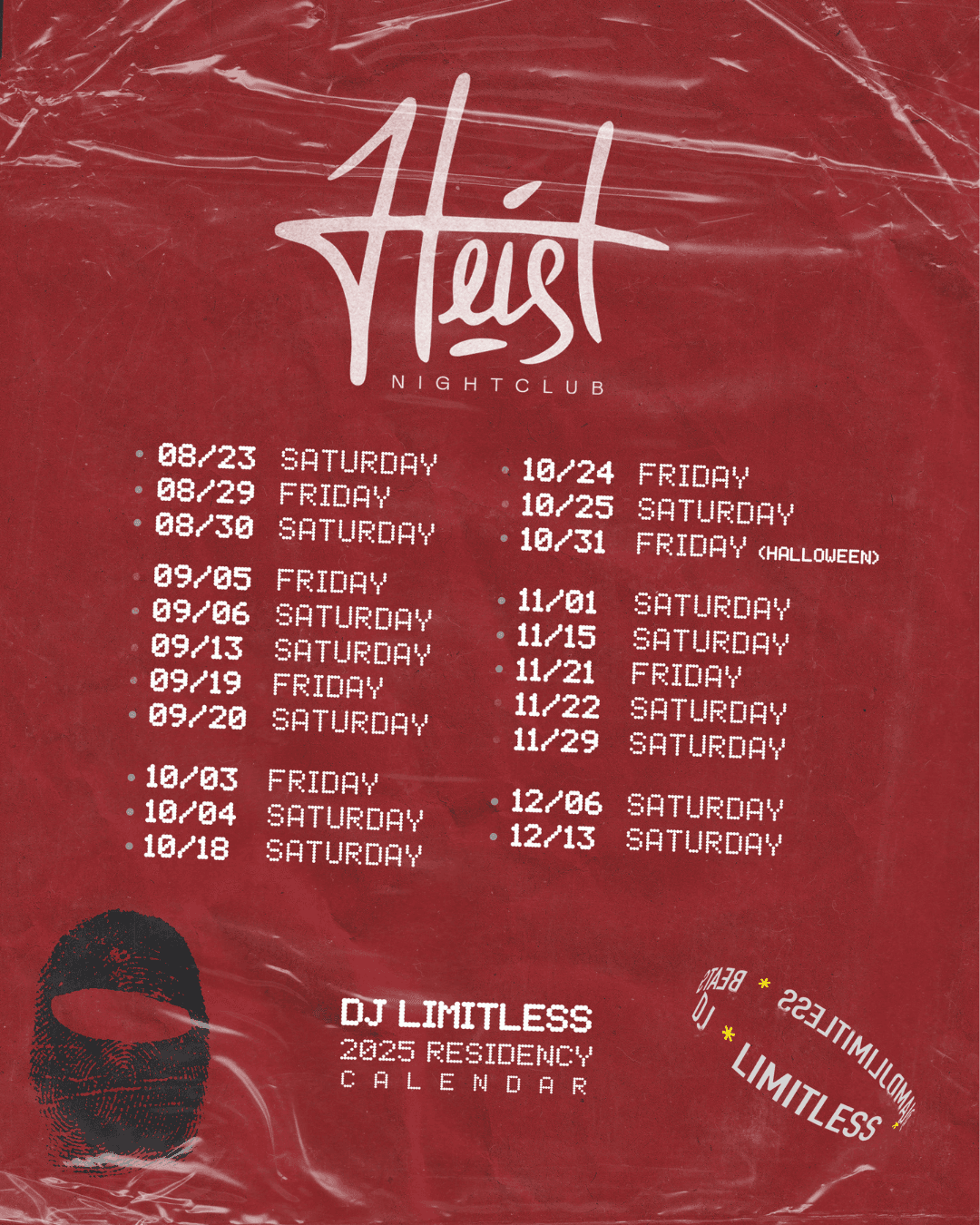 DJ Limitless - Heist 2025 F/W Show Dates
