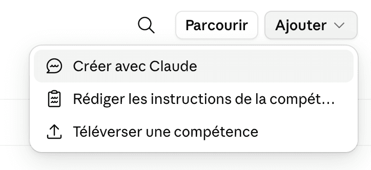 Menu Ajouter une compétence