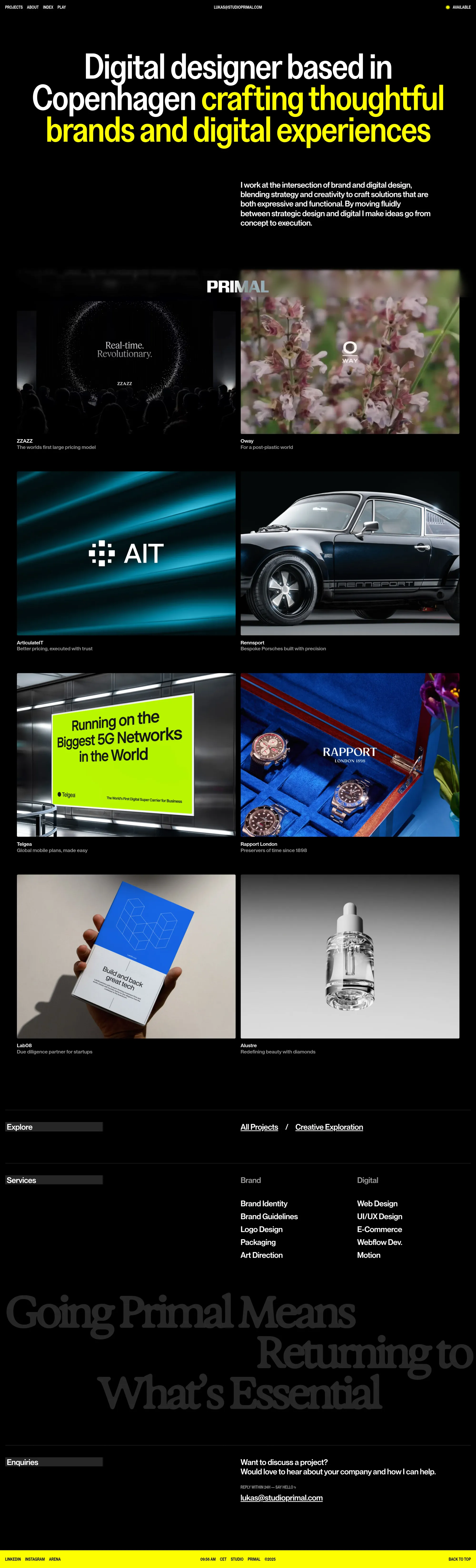 Studio Primal portfolio page screenshot showcasing Design and Tech design