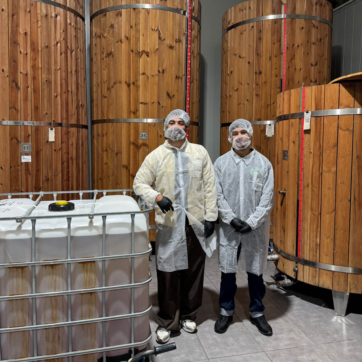 Oily founders next to processing vats
