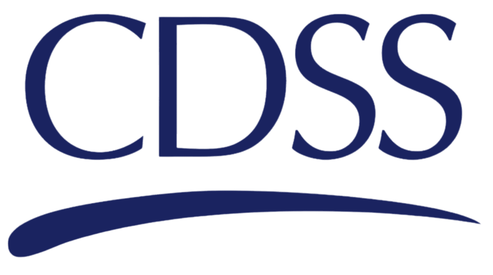 A imagem exibe um logotipo azul simples com as letras maiúsculas em negrito "CDSS" acima de uma linha curva, sobre um fundo transparente.