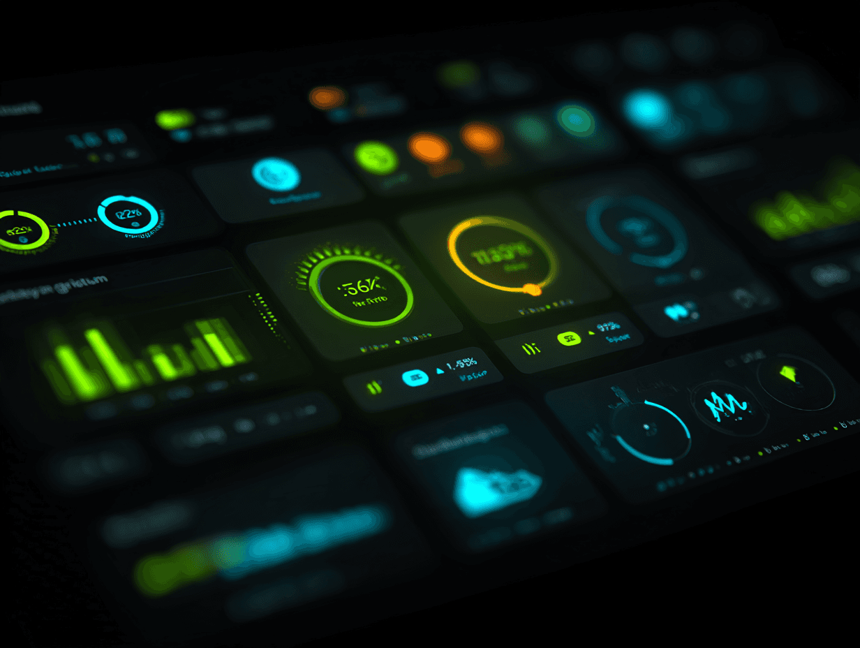glowing screen showing positive metrics