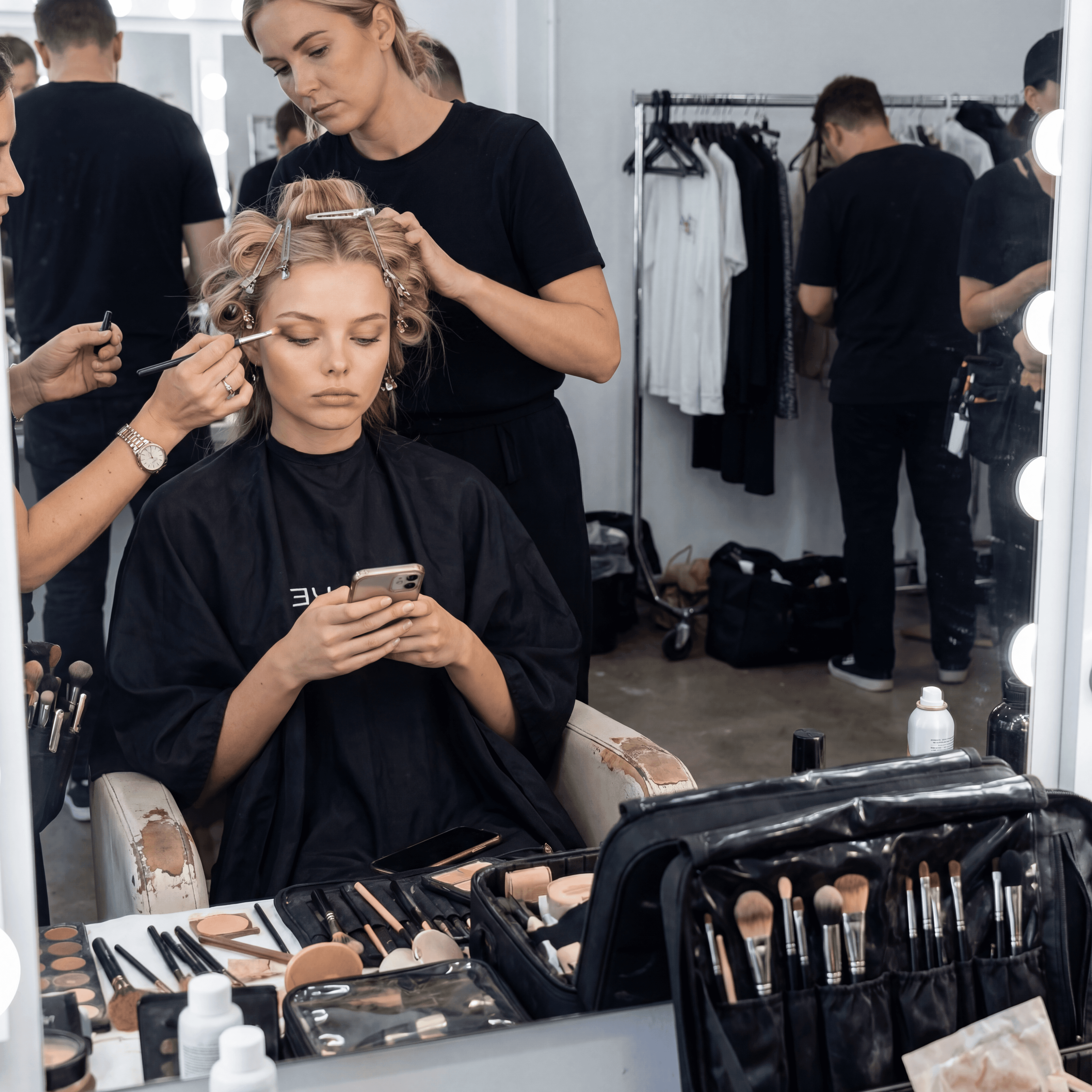 Fashion photoshoot with a woman posing in a dress