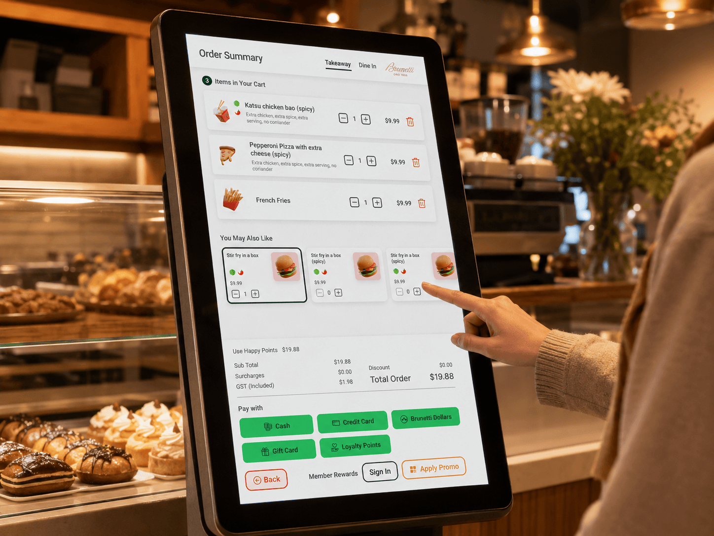 kiosk qsr ordering upsell feature