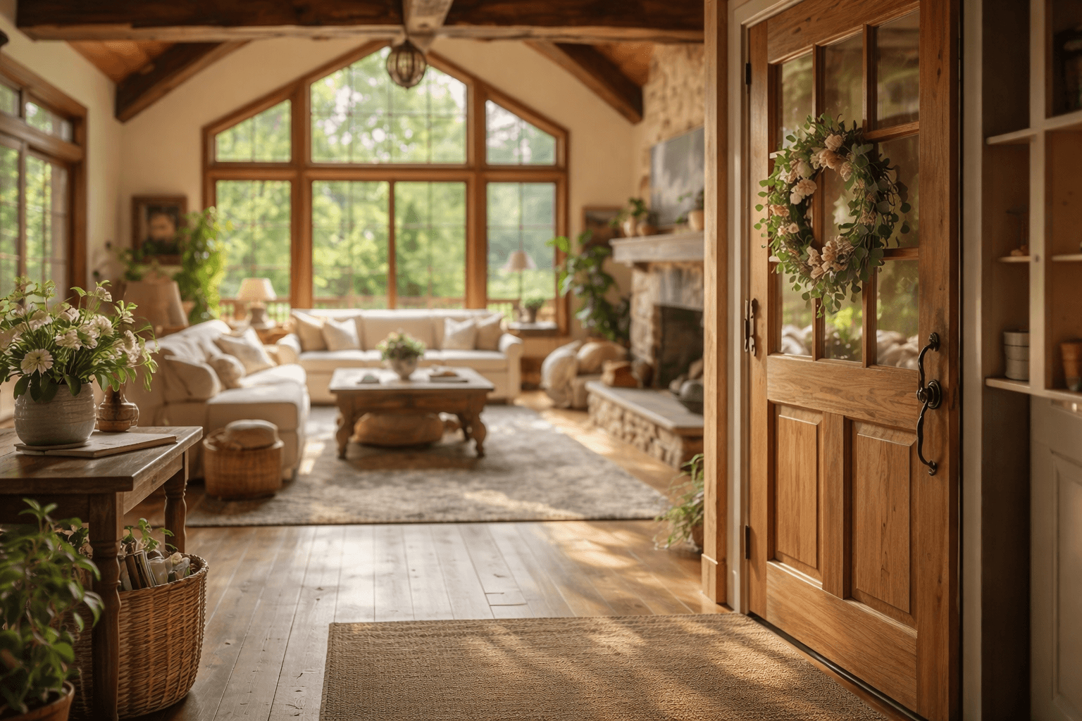 A woman in a straw hat stands in the grass