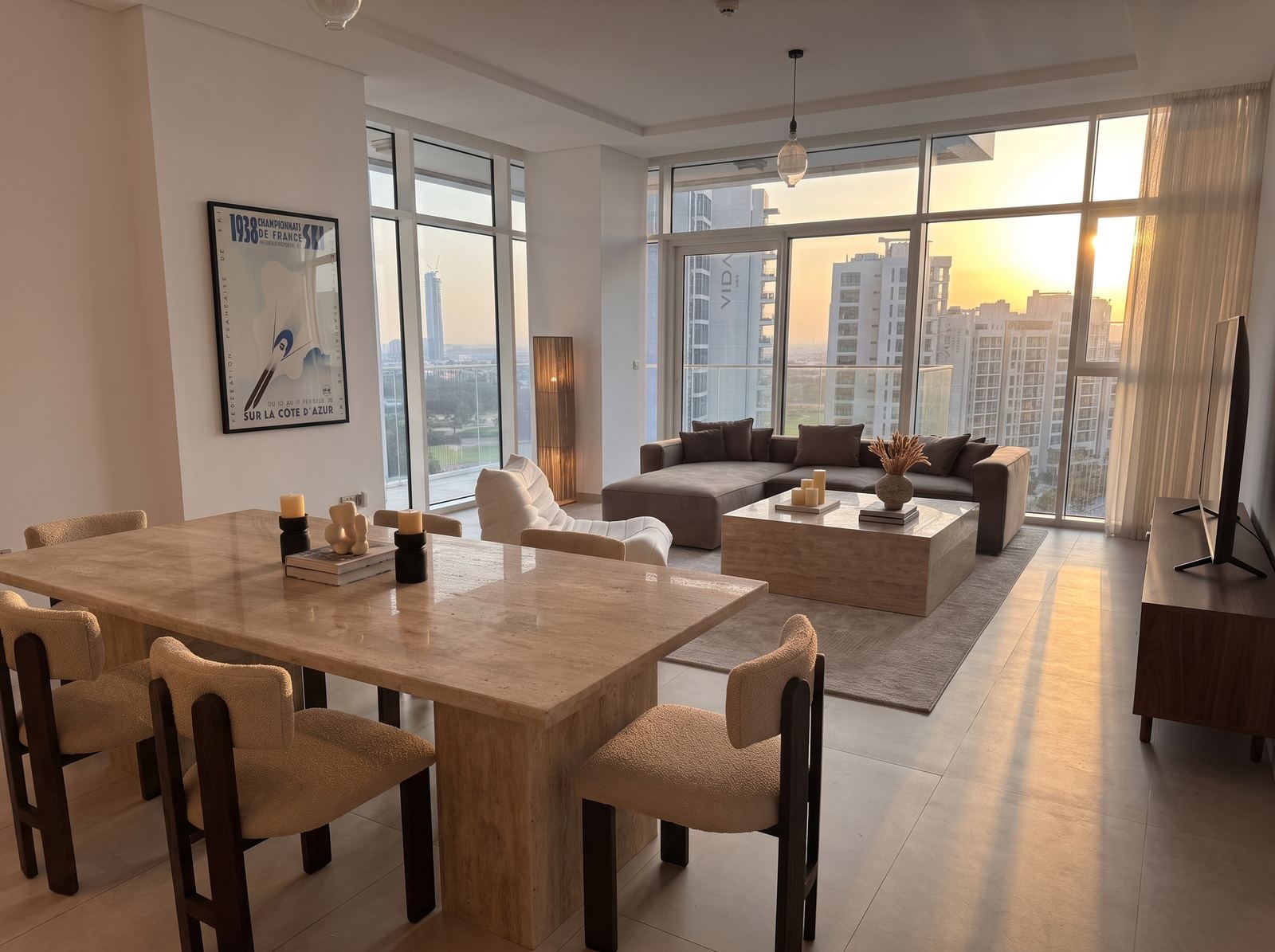 Dining table and lounge furnished by alto