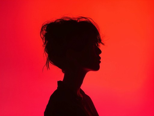 silhouette of a female figure on a red background