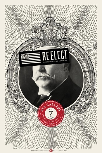 black and white portrait of a man with a black stripe over his eyes with Reelect text written on it