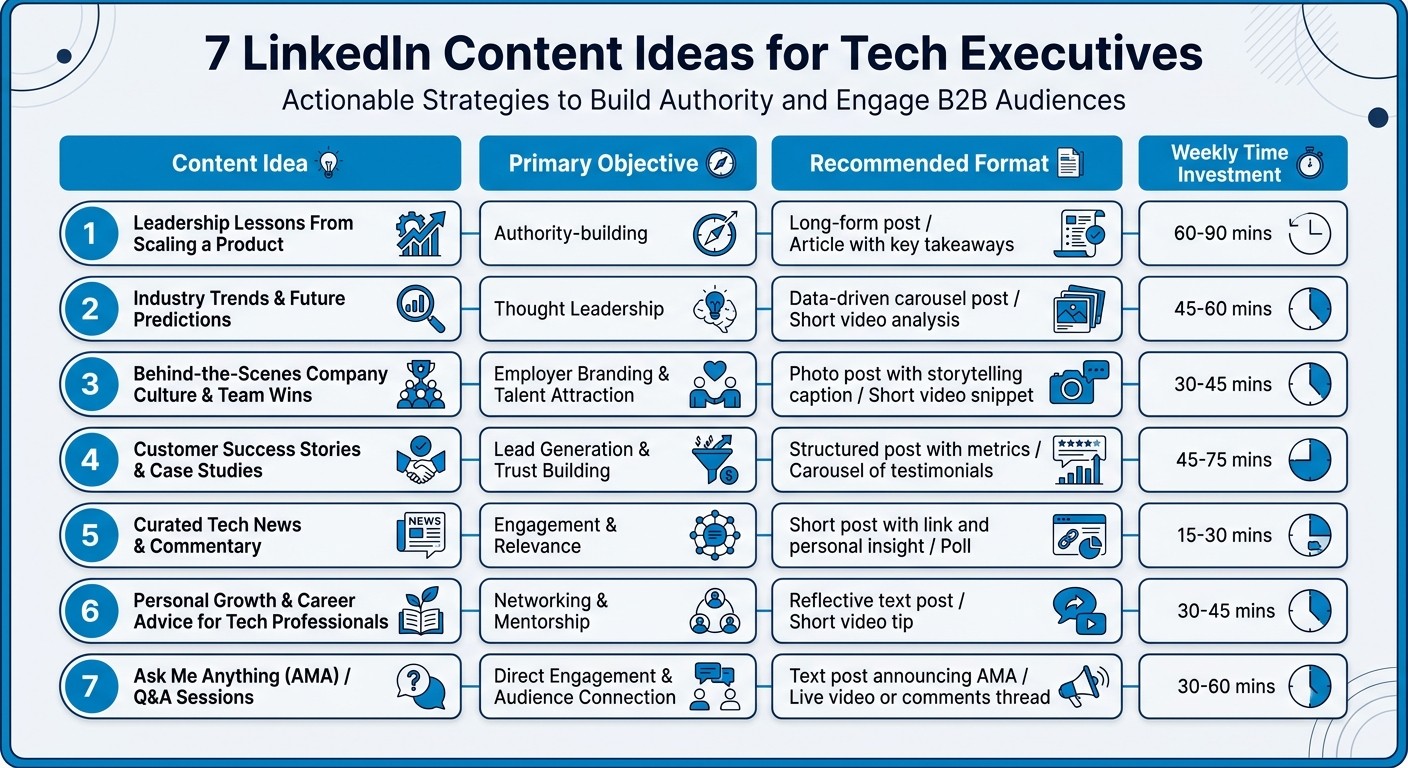 7 LinkedIn Content Ideas for Tech Executives: Goals, Formats & Time