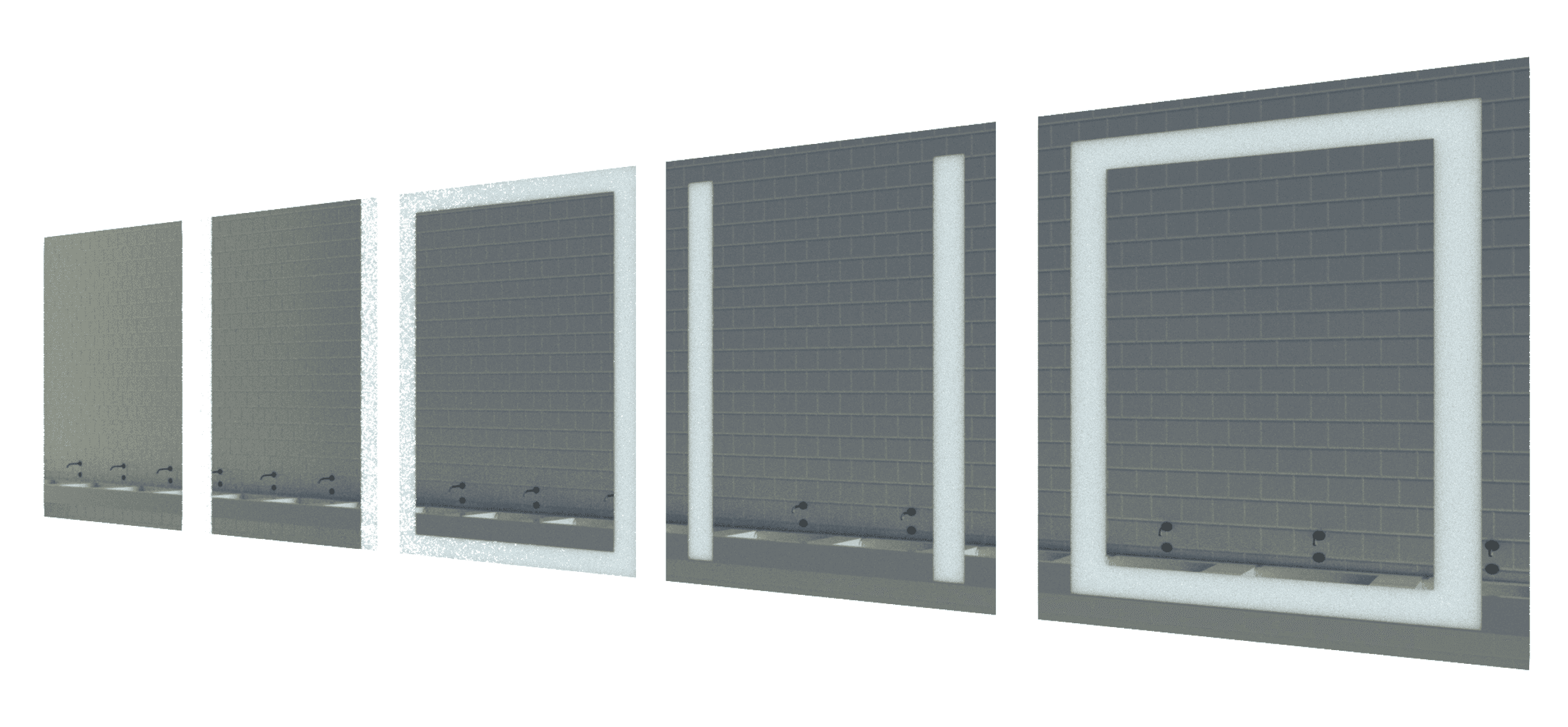 Five back-lit or side-lit mirror families from Meek Mirrors.