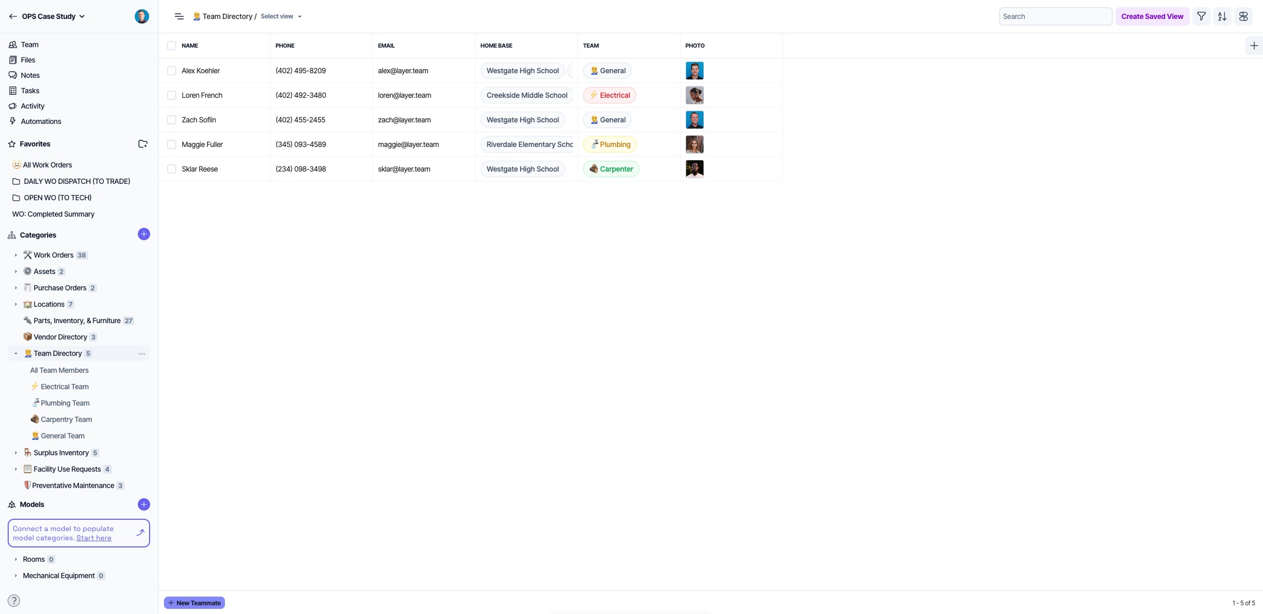 The same Team Directory, but in a Table View. A document view (similar to the Purchase Order Document) could be created to automate weekly, monthly, or quarterly work report views for team and individual planning, communication, coordination, and review summaries. Documents can include photos, and any other project field within a Category, as well.
