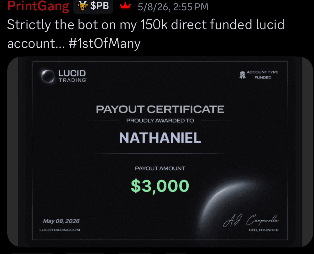 Lucid payout certificate for Nathaniel