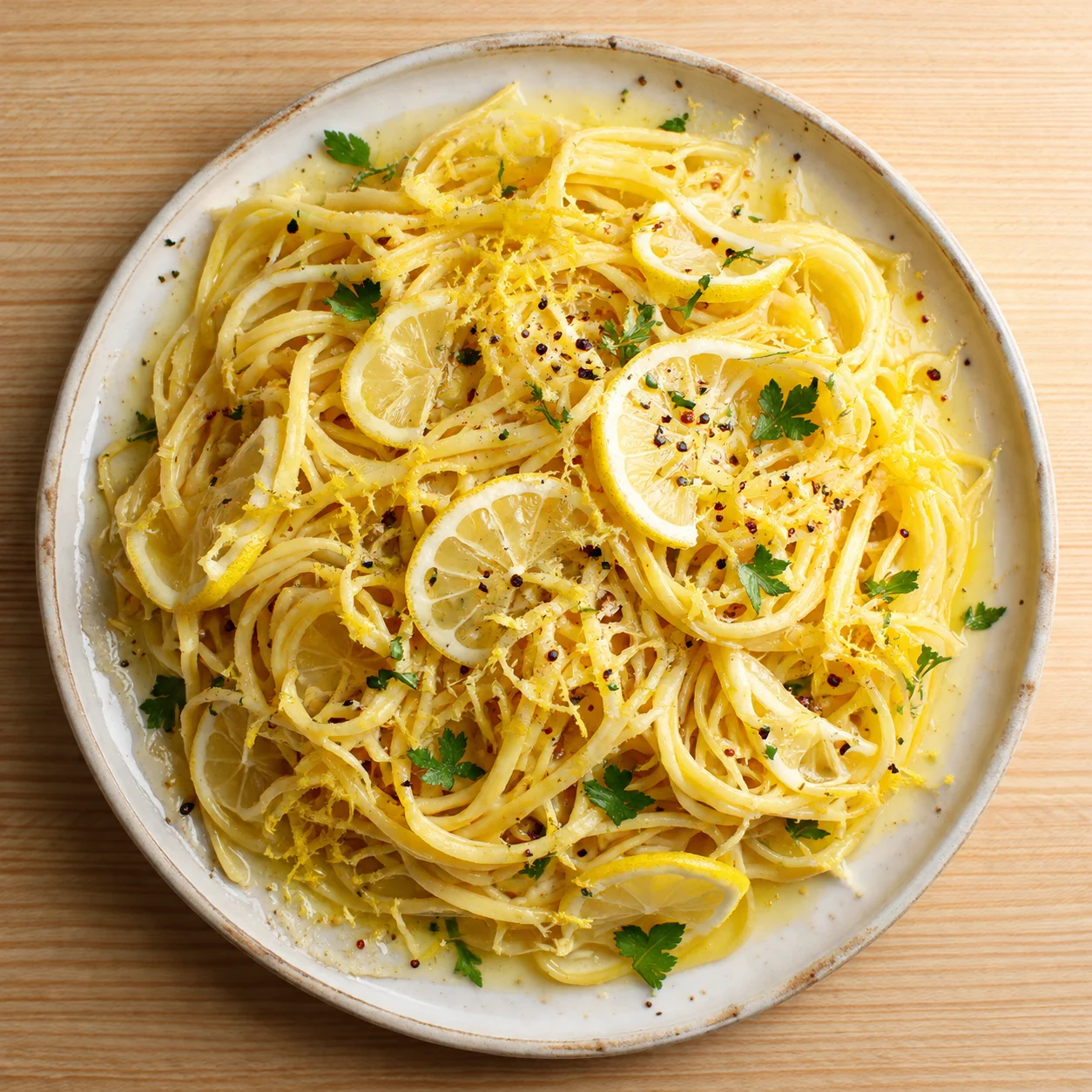 Lemon Tagliolini: Lemon cream, herbs, parmesan, olive oil pearls.