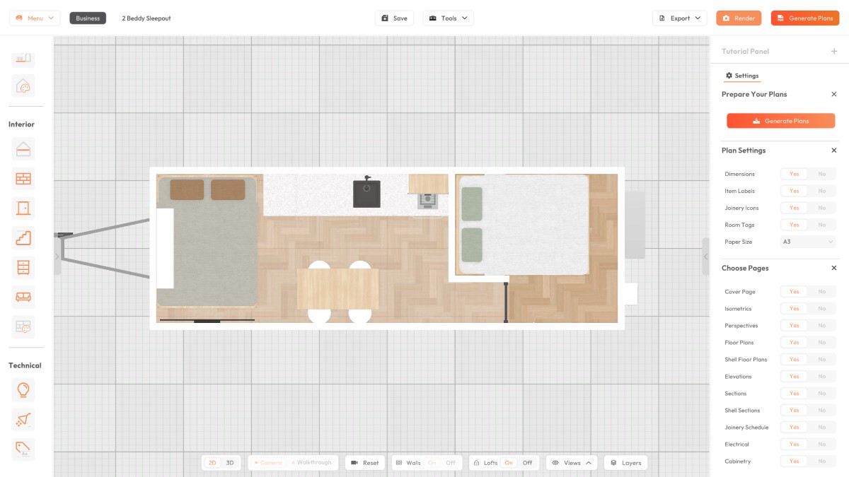 Generate plans with one click using 3D Tiny House Designer