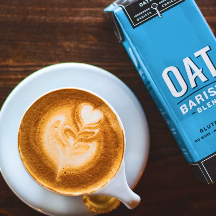Plant-based oat milk coffee in a mug