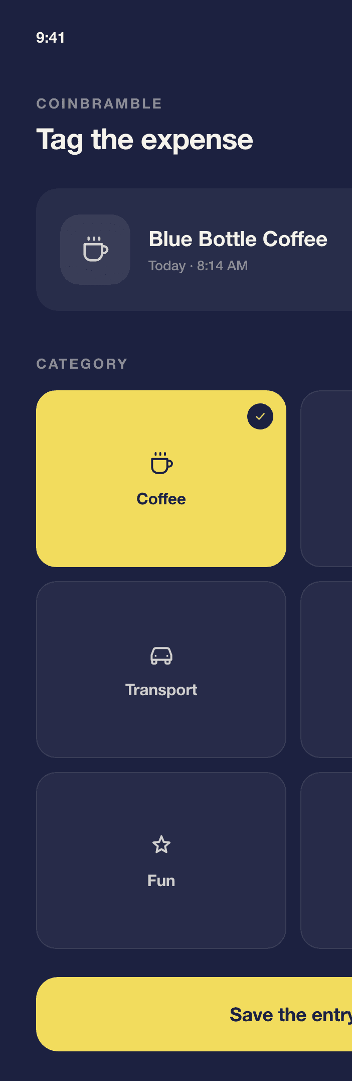A crop of the Android tagging screen, cut off at the left edge.