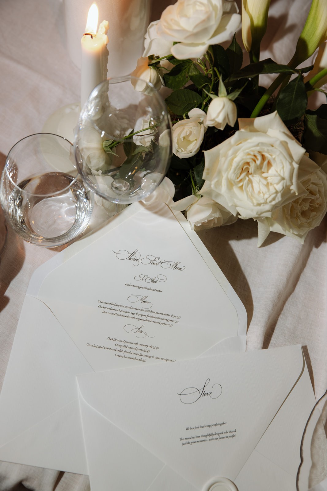 Personalised envelope wedding menu