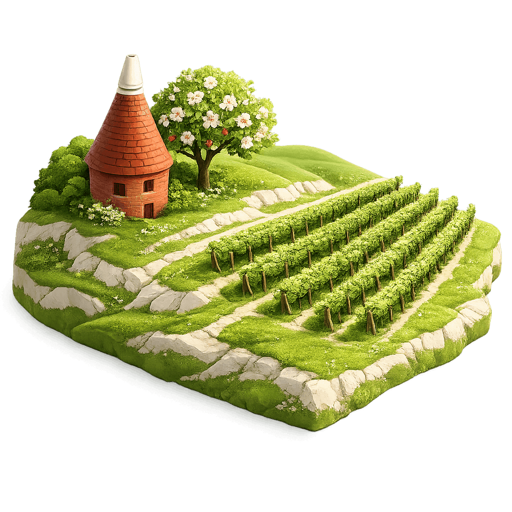 Artistic illustration of the Kent wine region.