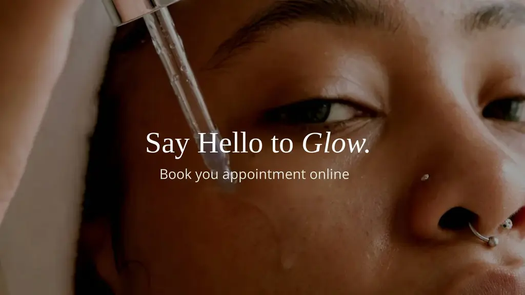 Digital signage template for salons highlighting beauty treatment services with close-up skincare imagery.