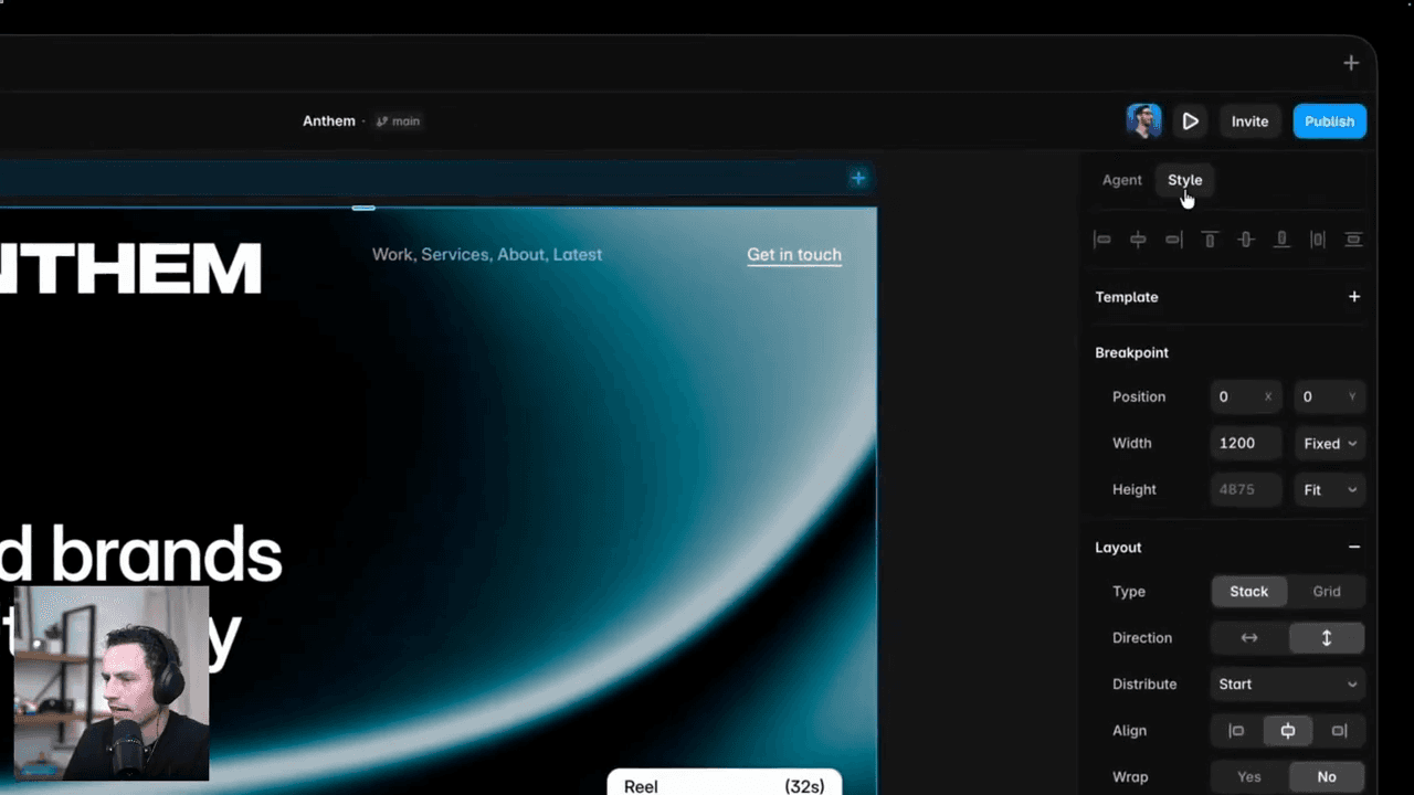 Screenshot of the Framer 3.0 canvas agent panel
