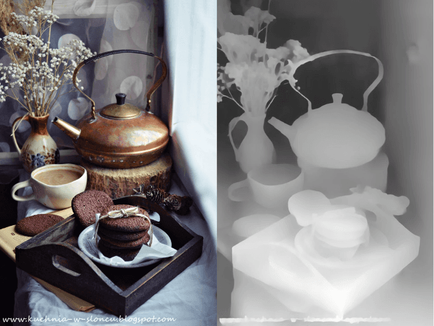 (The original image is on the left, and the depth map is on the right)