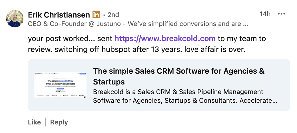 Erik Christiansen, CEO of Justuno, leaving HubSpot for Breakcold after 13 years: love affair is over
