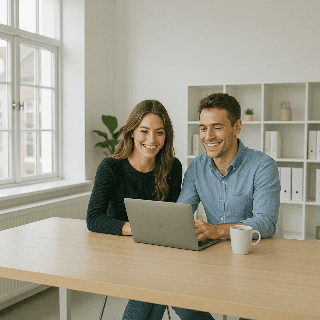 Confident man with short brown hair and beard, wearing a navy zip-up in natural light