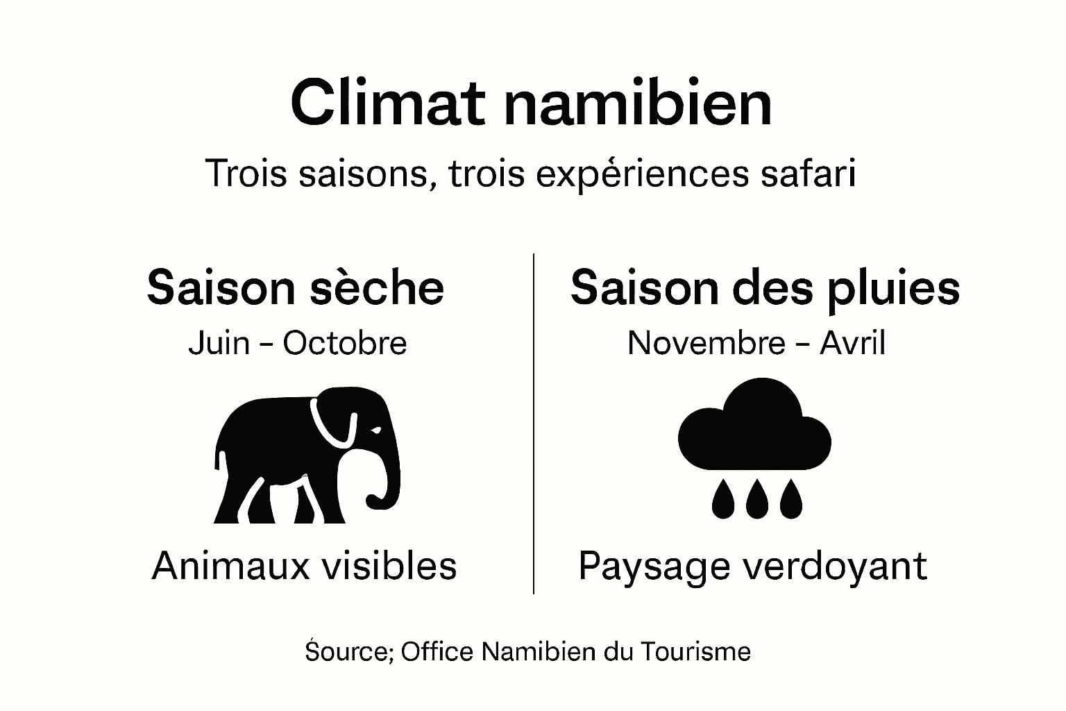 Tout savoir sur les saisons et le climat pour un safari en Namibie – Infographie pratique