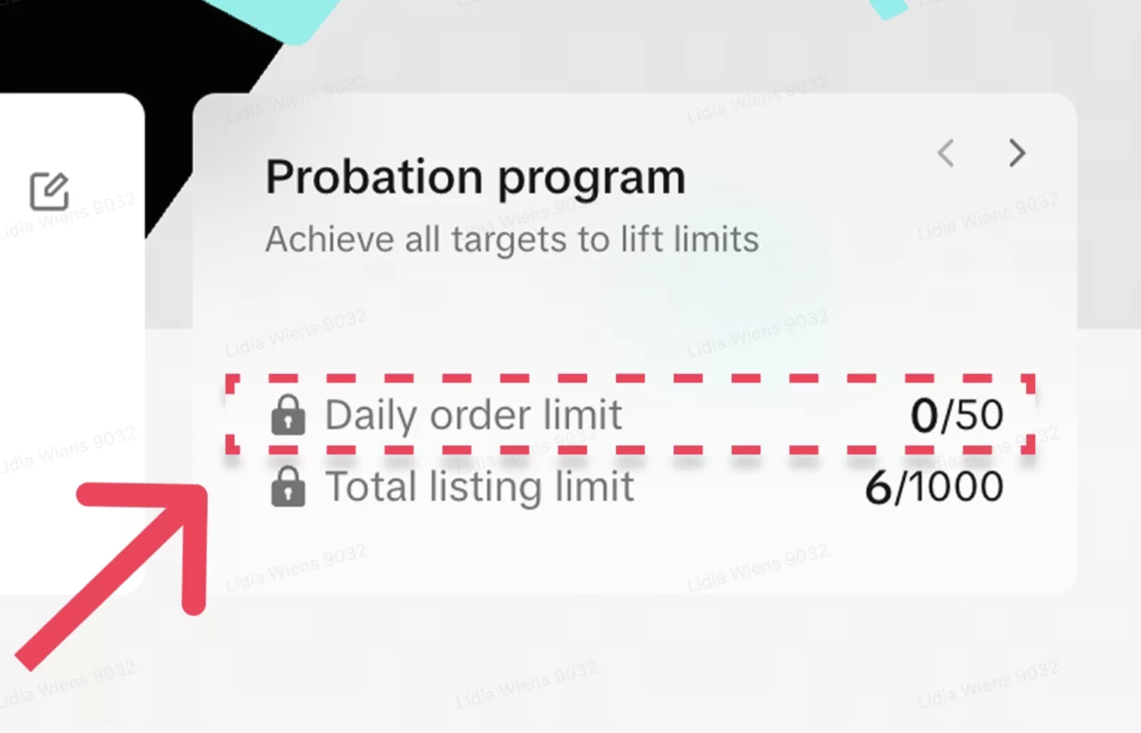 A screenshot of the TikTok Shop ‘Probation program’ showing a ‘Daily order limit’ tracker at 0/50, illustrating the OVL.