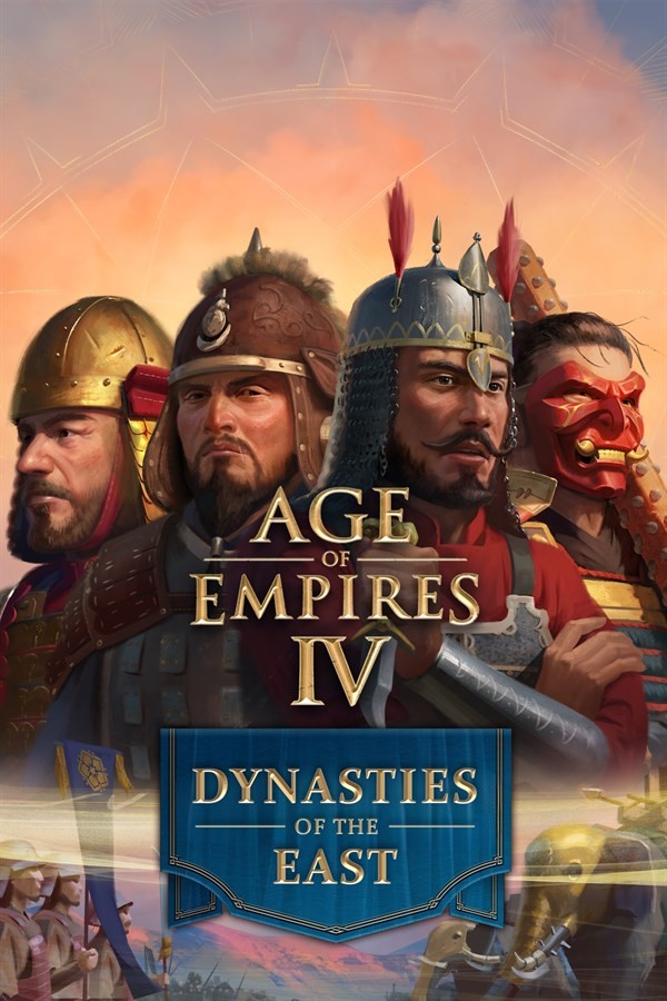 Jaquette de l’extension Age of Empires IV: Dynasties of the East : des guerriers en armure sous le logo.