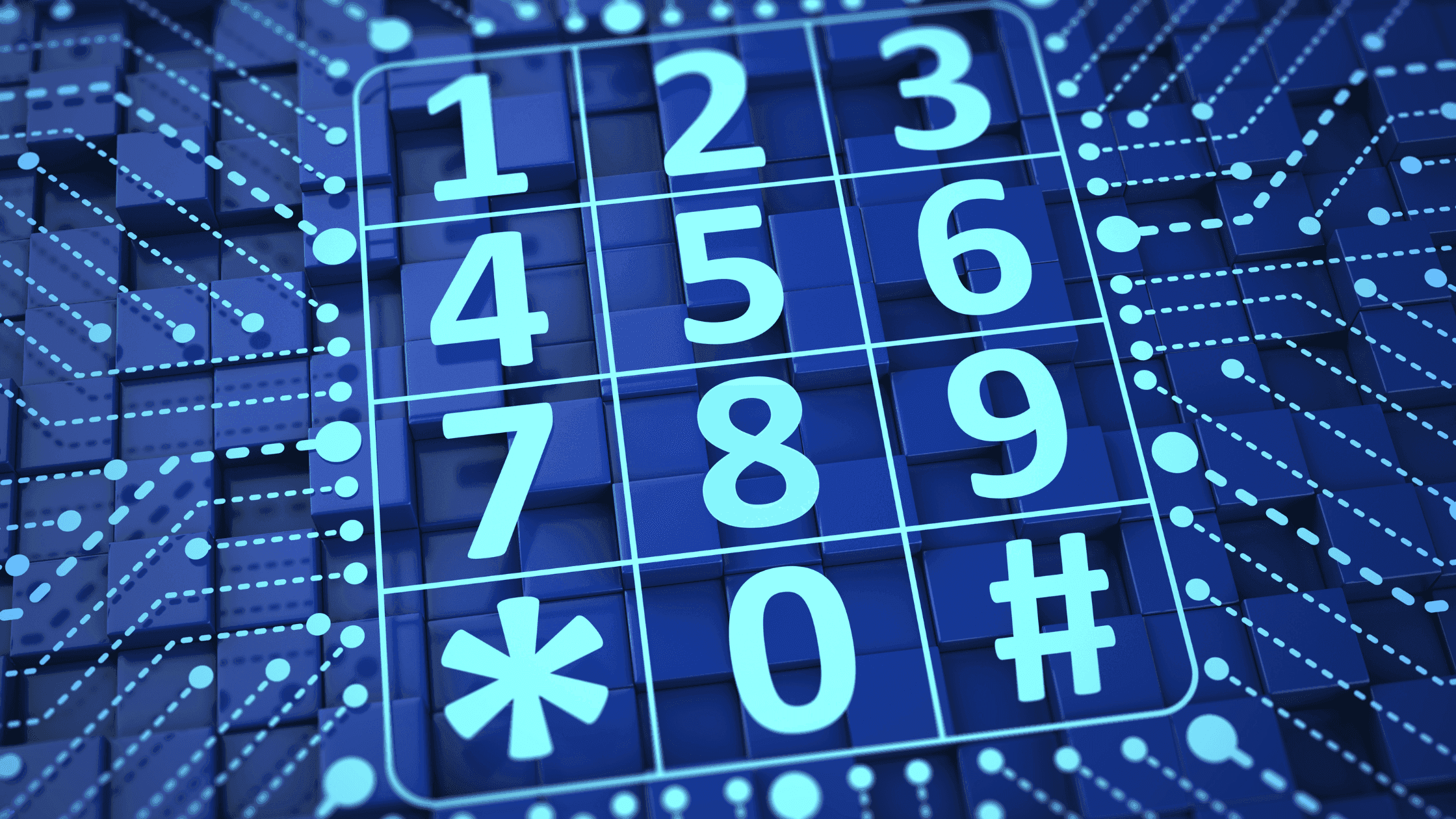 Digital keypad graphic with glowing blue numbers symbolising how the Mobile Number Revocation List works and why accurate number verification matters for secure communication and compliance.
