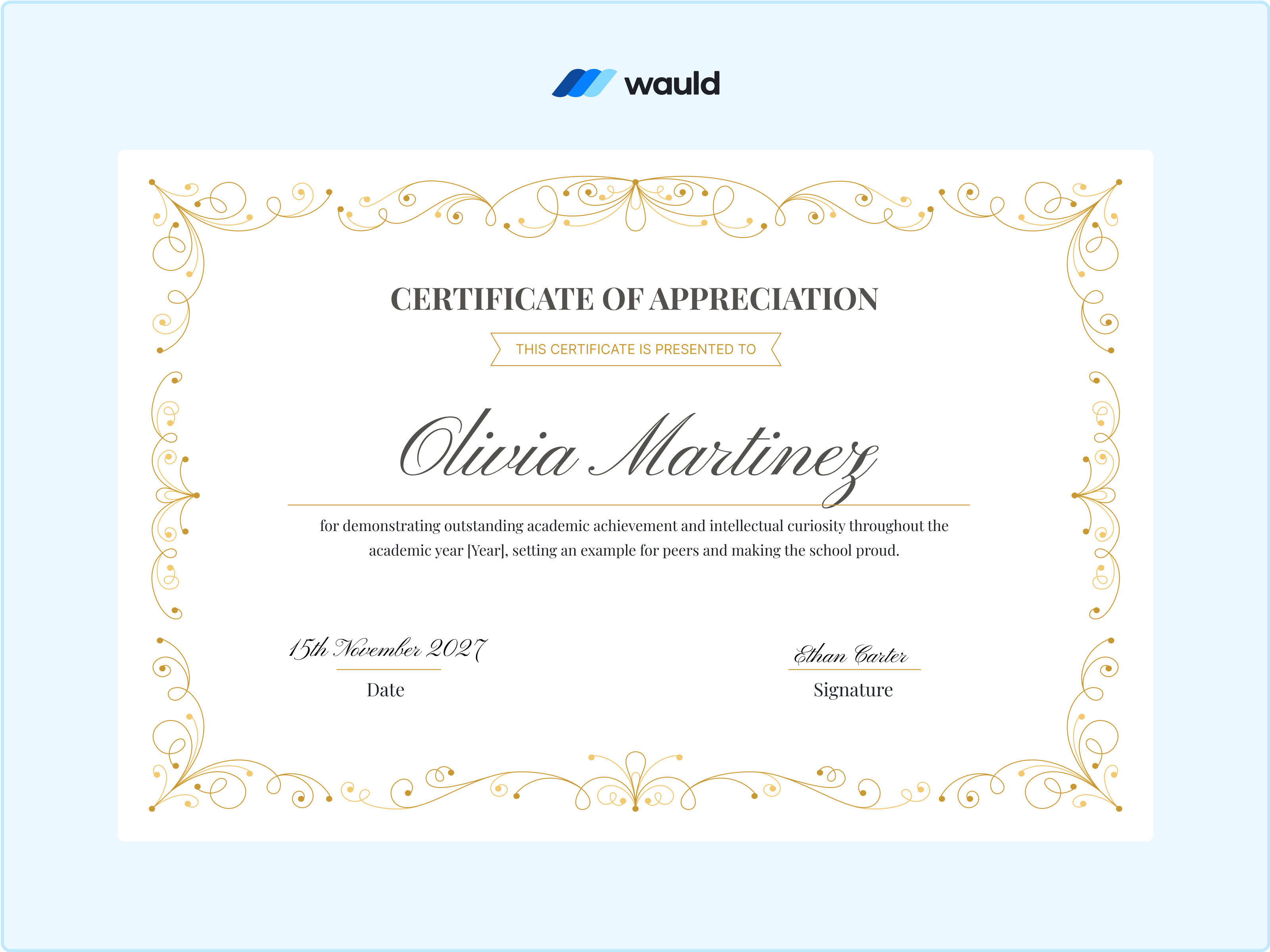 Wauld - Minimalistic and sleek certificate template&nbsp;