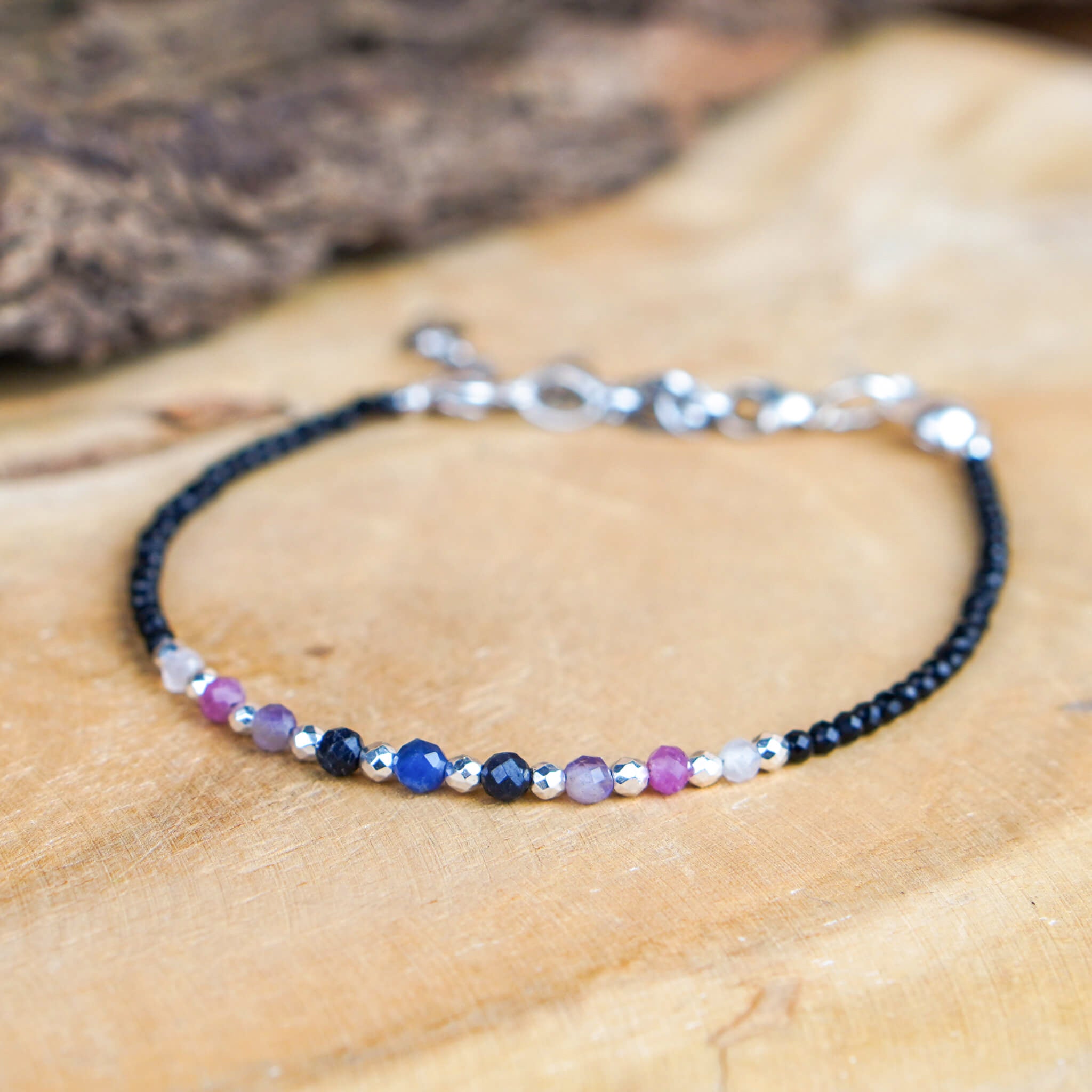 Bransoletka znaki zodiaku Waga Sodalit szafir ametyst turmalin różowy, kwarc różowy