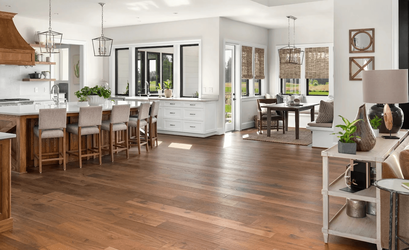A close up of a wooden floor with a brown background