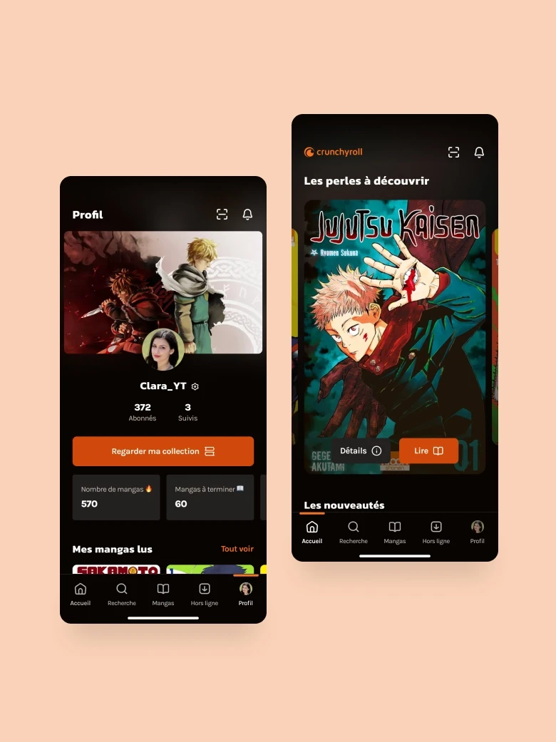 Aperçu de l'application Crunchyroll Manga, une application pour lire digitalement nos mangas