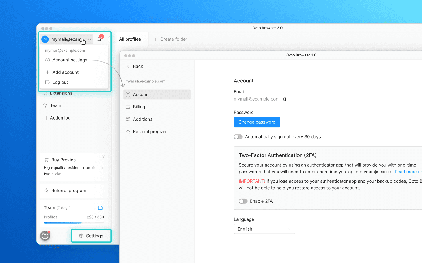 Account settings and the notifications bell have moved to the upper part of the menu
