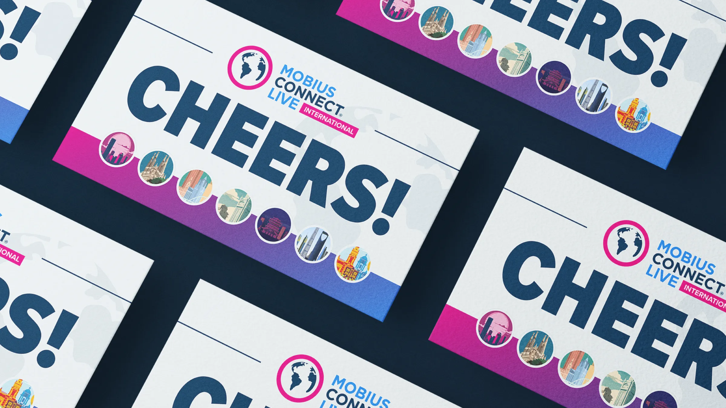 Close-up of printed drink cards for Mobius Connect event