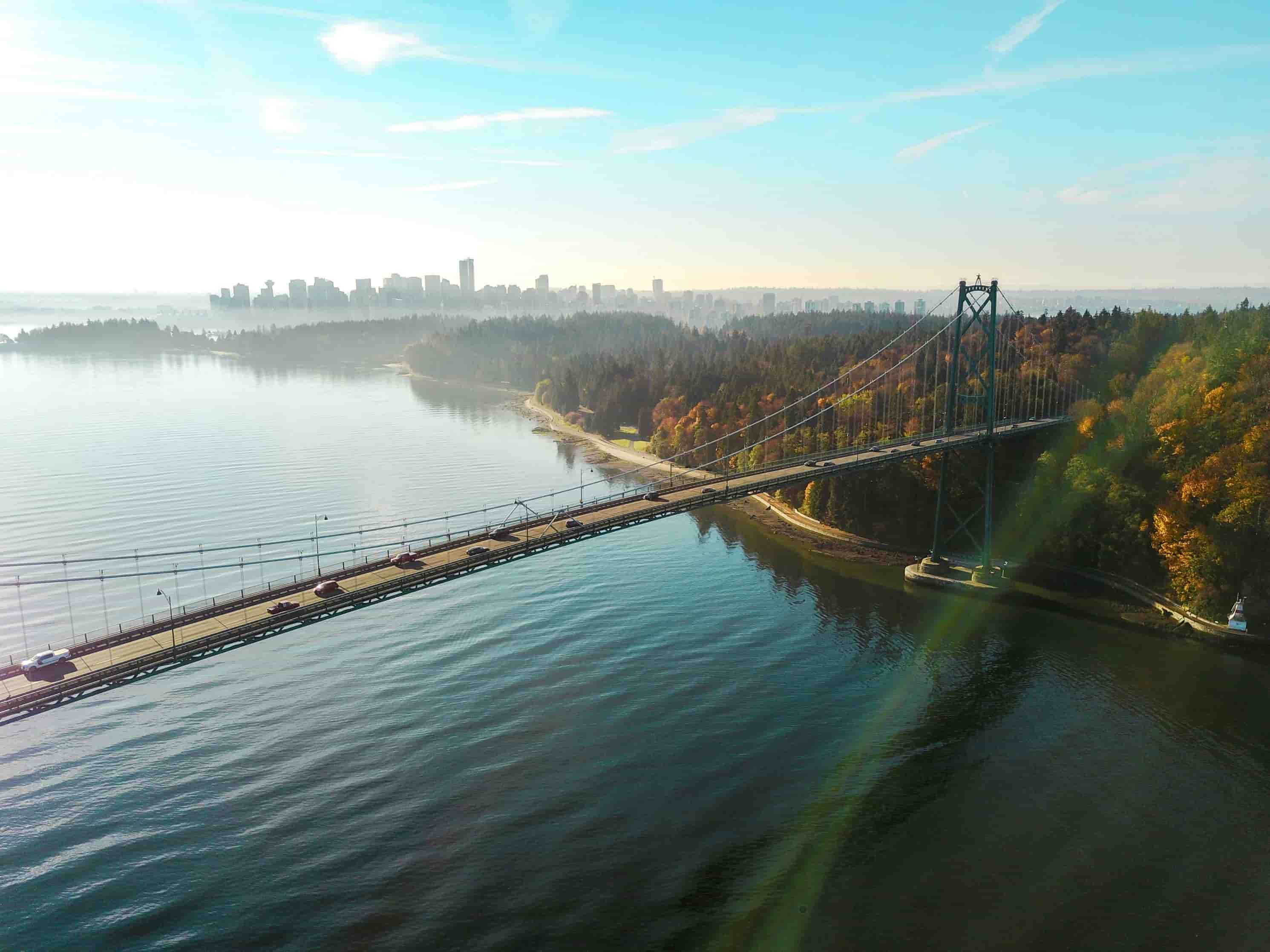 Vancouver suspension bridge and skyline representing industrial distribution, manufacturers, and projects across Western Canad
