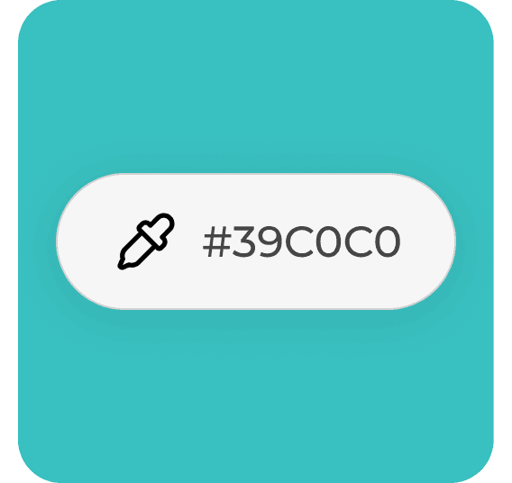 "Color picker icon displaying the hex code #39C0C0 on a turquoise background, symbolizing a fresh and modern color choice for web design and branding."